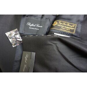 Raffaele Caruso Solid Black Loro Piana 120s 2 Pc Suit Jacket Pants 42 52EU NEW